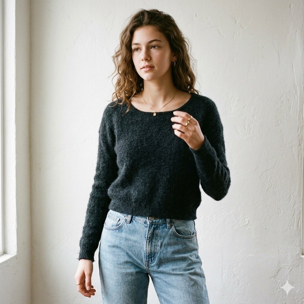 Brandy Melville Sweater Women One Size Charcoal Grey 100% Cashmere Long Sleeve - Picture 1 of 11